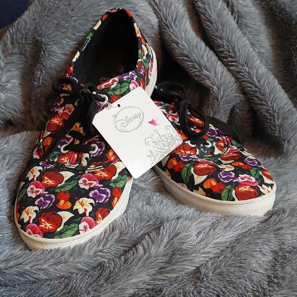 Disney Women's Black Floral Canvas Sneakers